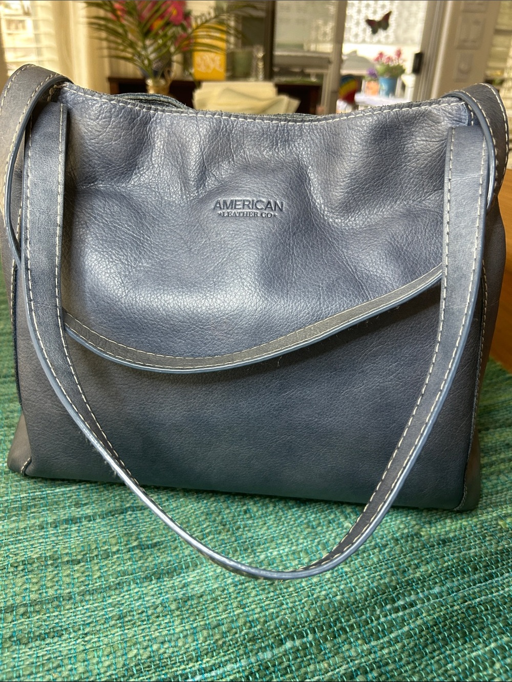 American Leather Co Blue Slate Leather Shoulder Bag